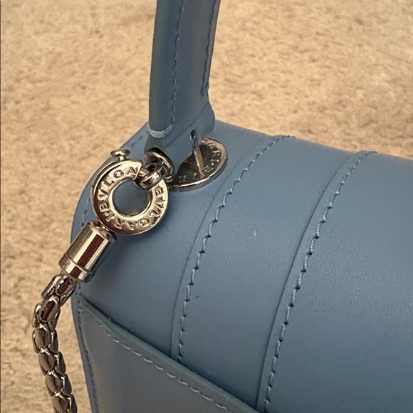Bvlgari Bulgari Serpenti Forever Top Handle Blue Silver Hardware Snake Head - Picture 9 of 14